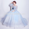 New fashion 2017 elegant light blue ball gown sweet evening dress party gowns with long sleeve